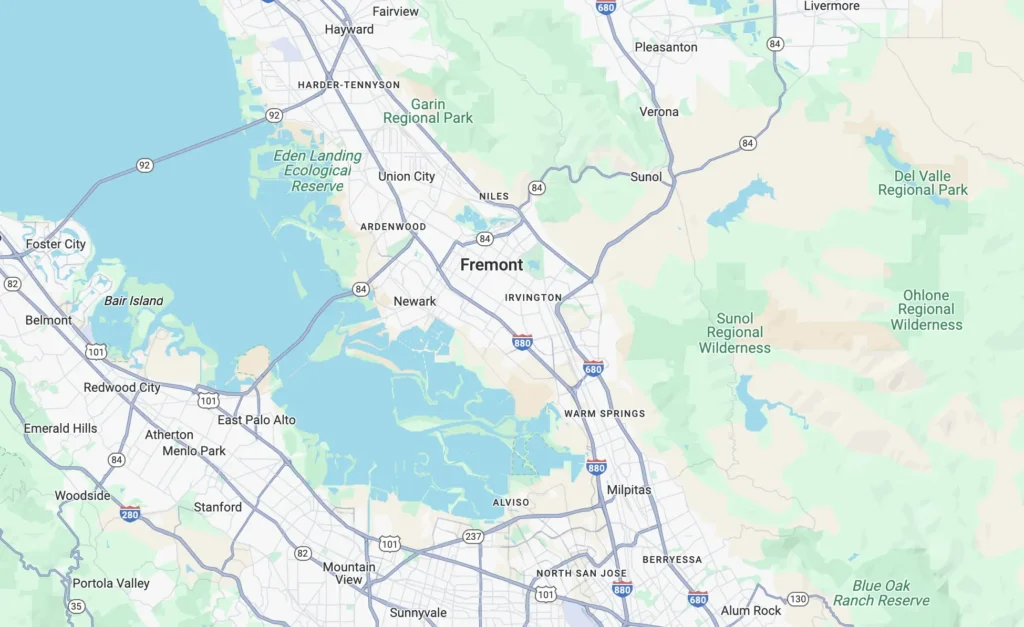 Map showing Fremont in California
