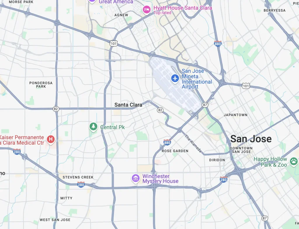 Map showing Santa Clara in California